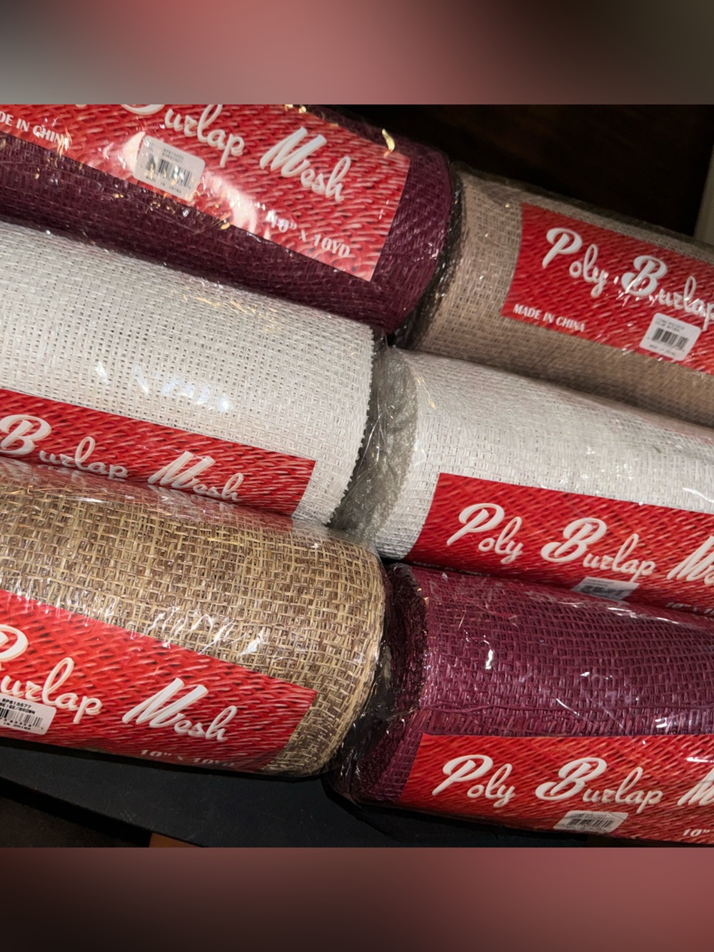 Lot of 6 Deco mesh white burgundy beige brown natural #4